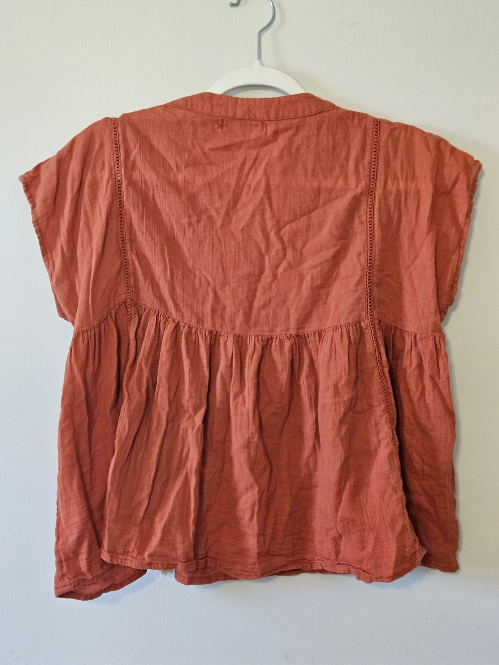 Orange Cotton Embroidered Womens Top With Tassel Tie - Picture 5 of 5
